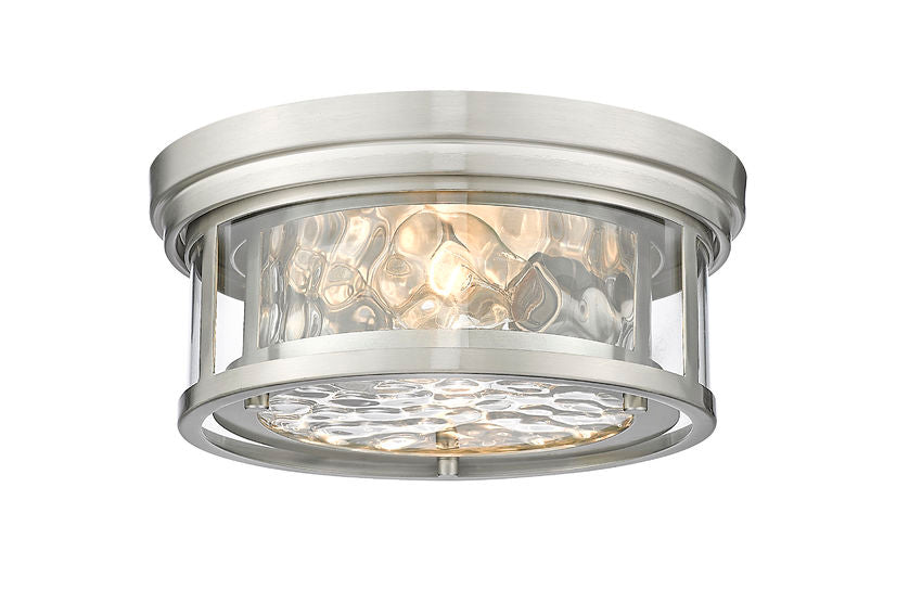 Z-Lite Clarion 12" 2-Light Brushed Nickel Flush Mount Lighting With Inner Clear Water and Outer Clear Shade