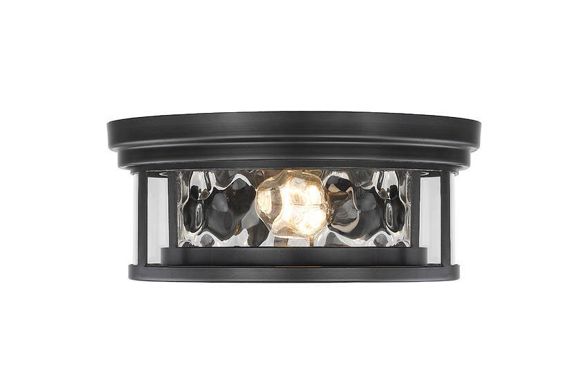 Z-Lite Clarion 12" 2-Light Matte Black Flush Mount Lighting With Inner Clear Water and Outer Clear Shade