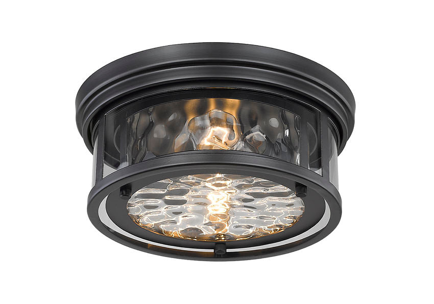 Z-Lite Clarion 12" 2-Light Matte Black Flush Mount Lighting With Inner Clear Water and Outer Clear Shade