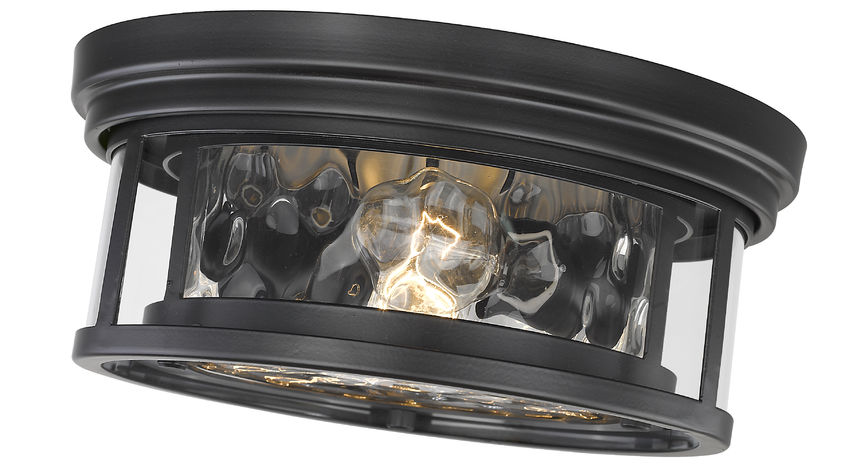 Z-Lite Clarion 12" 2-Light Matte Black Flush Mount Lighting With Inner Clear Water and Outer Clear Shade