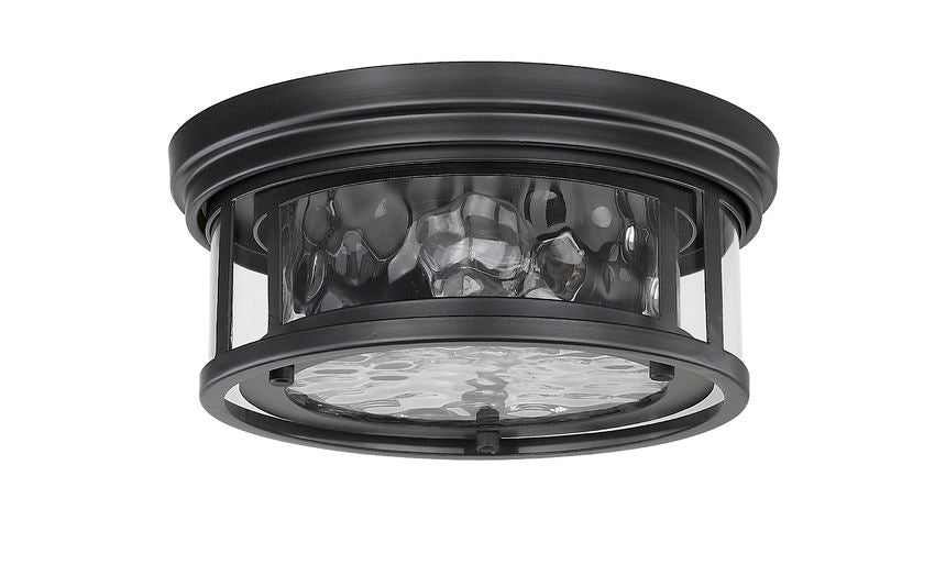 Z-Lite Clarion 12" 2-Light Matte Black Flush Mount Lighting With Inner Clear Water and Outer Clear Shade