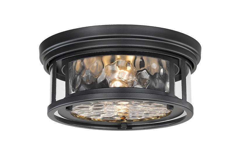 Z-Lite Clarion 12" 2-Light Matte Black Flush Mount Lighting With Inner Clear Water and Outer Clear Shade