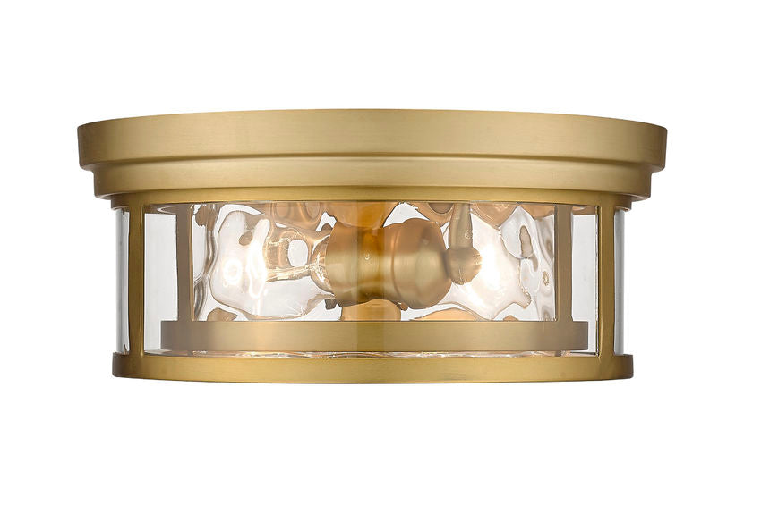 Z-Lite Clarion 12" 2-Light Olde Brass Flush Mount Lighting With Inner Clear Water and Outer Clear Shade