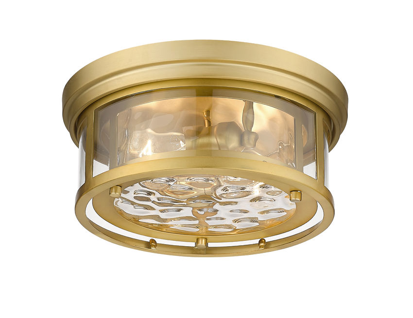 Z-Lite Clarion 12" 2-Light Olde Brass Flush Mount Lighting With Inner Clear Water and Outer Clear Shade