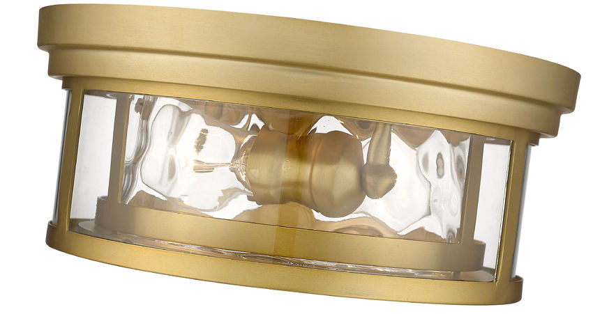 Z-Lite Clarion 12" 2-Light Olde Brass Flush Mount Lighting With Inner Clear Water and Outer Clear Shade