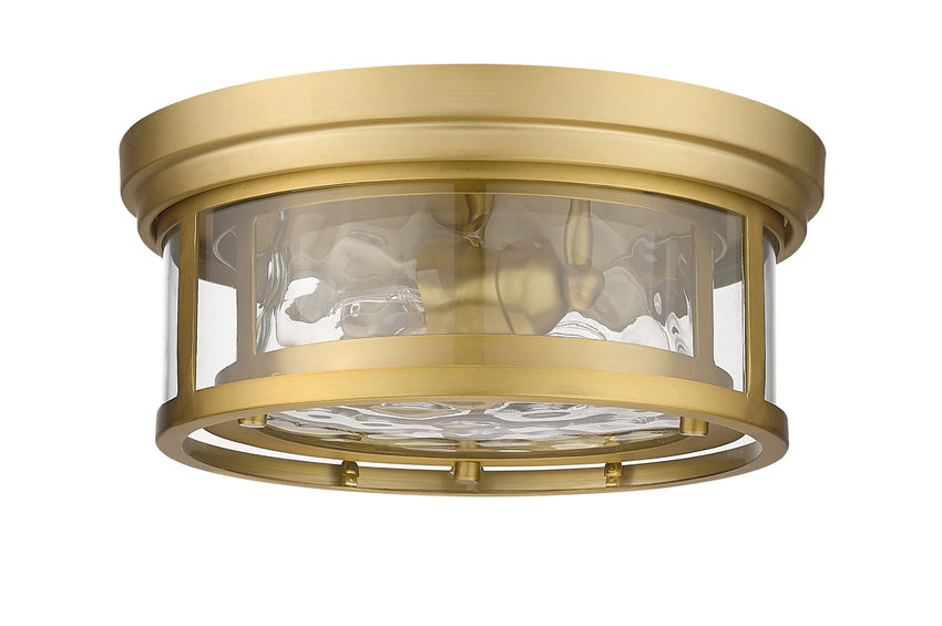 Z-Lite Clarion 12" 2-Light Olde Brass Flush Mount Lighting With Inner Clear Water and Outer Clear Shade