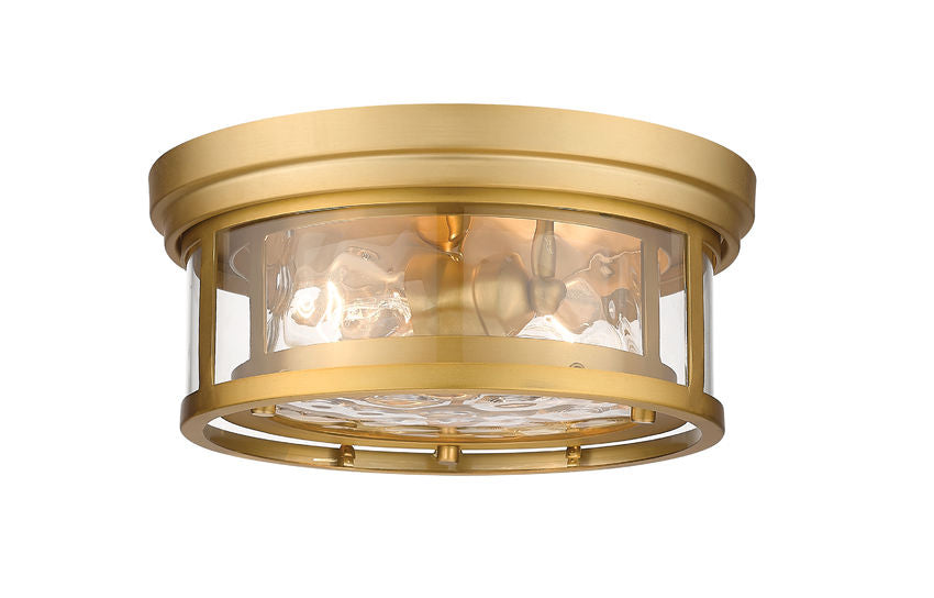 Z-Lite Clarion 12" 2-Light Olde Brass Flush Mount Lighting With Inner Clear Water and Outer Clear Shade