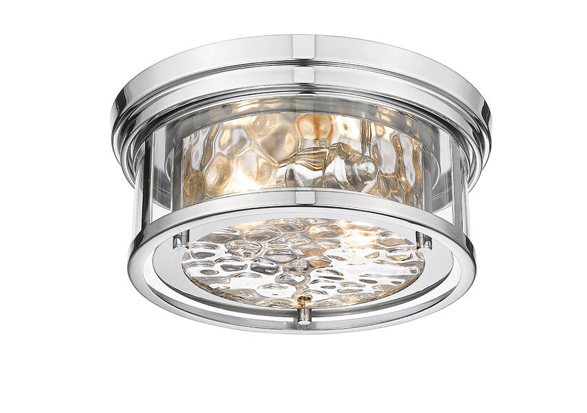 Z-Lite Clarion 12" 2-Light Polished Nickel Flush Mount Lighting With Inner Clear Water and Outer Clear Shade