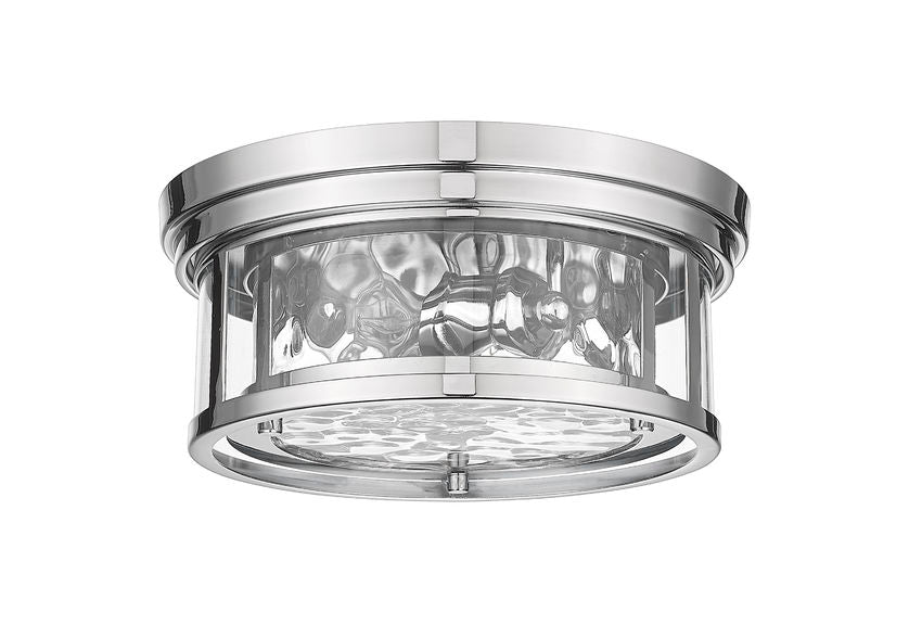 Z-Lite Clarion 12" 2-Light Polished Nickel Flush Mount Lighting With Inner Clear Water and Outer Clear Shade
