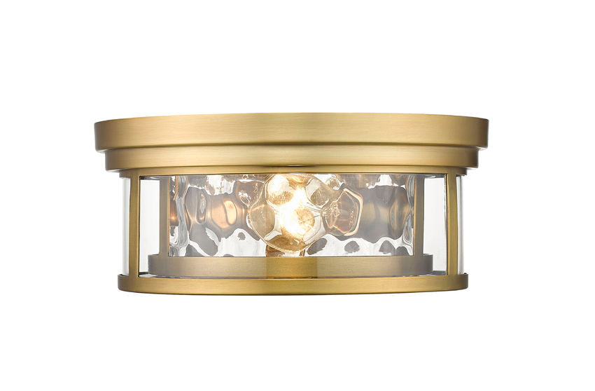 Z-Lite Clarion 12" 2-Light Rubbed Brass Flush Mount Lighting With Inner Clear Water and Outer Clear Shade