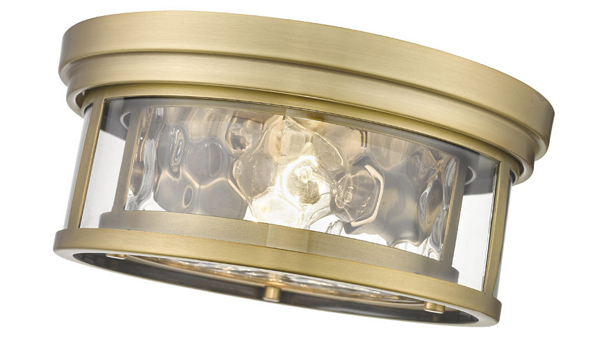 Z-Lite Clarion 12" 2-Light Rubbed Brass Flush Mount Lighting With Inner Clear Water and Outer Clear Shade