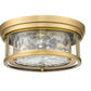 Z-Lite Clarion 12" 2-Light Rubbed Brass Flush Mount Lighting With Inner Clear Water and Outer Clear Shade