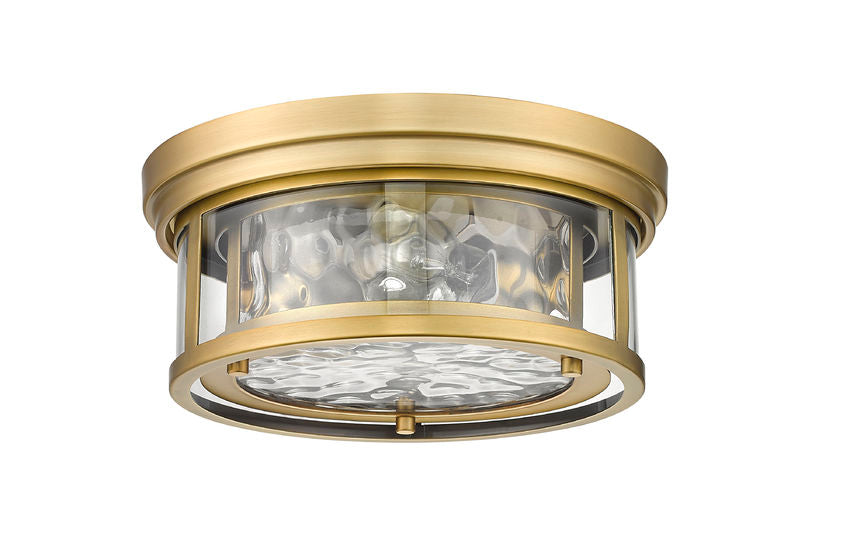 Z-Lite Clarion 12" 2-Light Rubbed Brass Flush Mount Lighting With Inner Clear Water and Outer Clear Shade