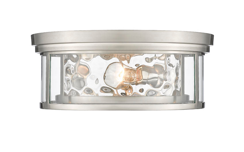 Z-Lite Clarion 16" 3-Light Brushed Nickel Flush Mount Lighting With Inner Clear Water and Outer Clear Shade