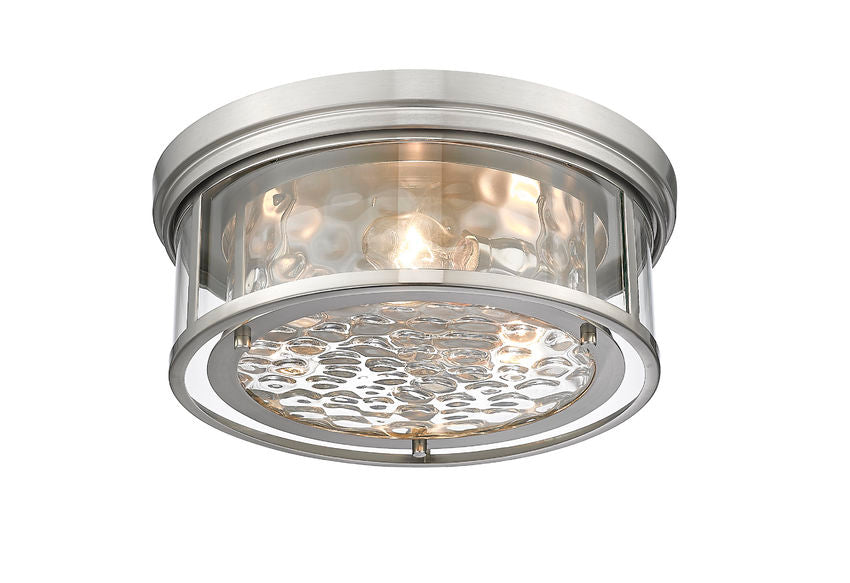 Z-Lite Clarion 16" 3-Light Brushed Nickel Flush Mount Lighting With Inner Clear Water and Outer Clear Shade