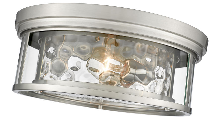 Z-Lite Clarion 16" 3-Light Brushed Nickel Flush Mount Lighting With Inner Clear Water and Outer Clear Shade