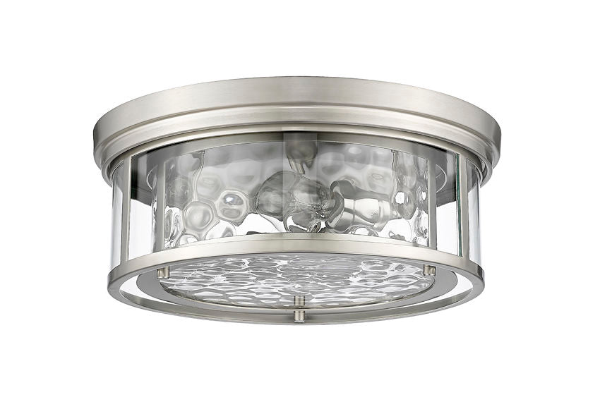 Z-Lite Clarion 16" 3-Light Brushed Nickel Flush Mount Lighting With Inner Clear Water and Outer Clear Shade