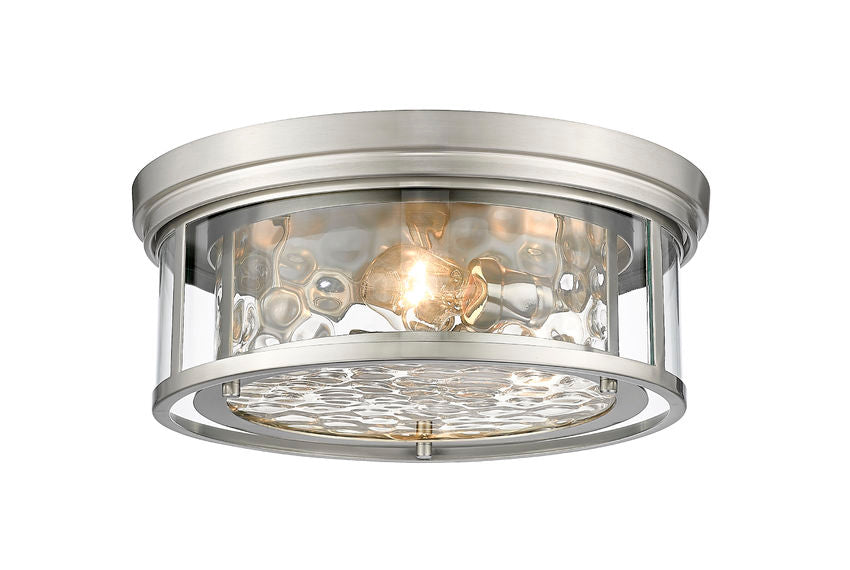 Z-Lite Clarion 16" 3-Light Brushed Nickel Flush Mount Lighting With Inner Clear Water and Outer Clear Shade