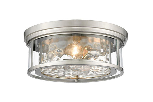 Z-Lite Clarion 16" 3-Light Brushed Nickel Flush Mount Lighting With Inner Clear Water and Outer Clear Shade