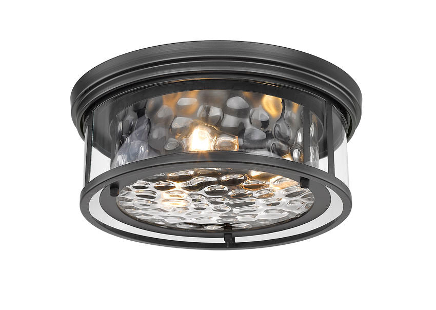 Z-Lite Clarion 16" 3-Light Matte Black Flush Mount Lighting With Inner Clear Water and Outer Clear Shade