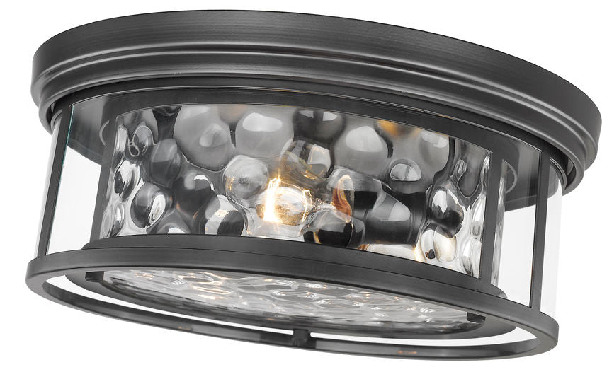 Z-Lite Clarion 16" 3-Light Matte Black Flush Mount Lighting With Inner Clear Water and Outer Clear Shade