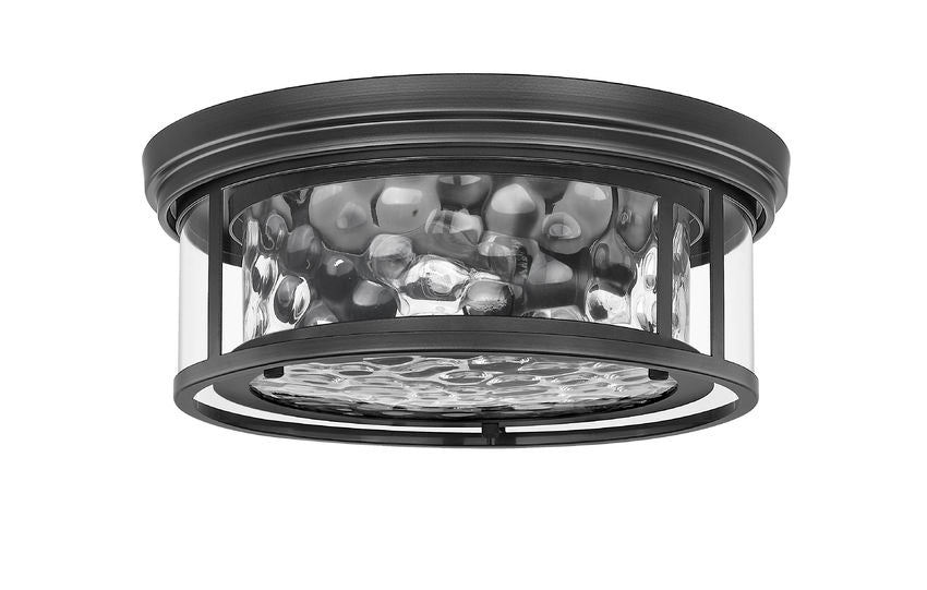 Z-Lite Clarion 16" 3-Light Matte Black Flush Mount Lighting With Inner Clear Water and Outer Clear Shade