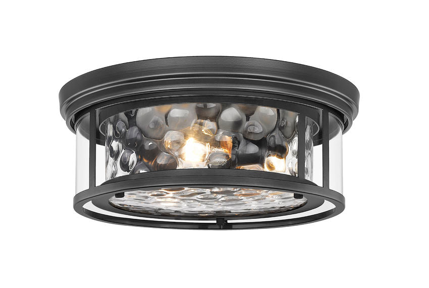 Z-Lite Clarion 16" 3-Light Matte Black Flush Mount Lighting With Inner Clear Water and Outer Clear Shade