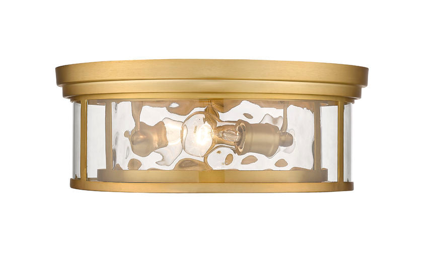 Z-Lite Clarion 16" 3-Light Olde Brass Flush Mount Lighting With Inner Clear Water and Outer Clear Shade