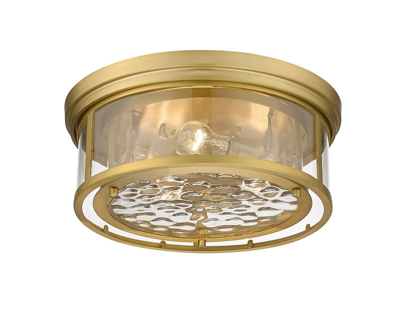 Z-Lite Clarion 16" 3-Light Olde Brass Flush Mount Lighting With Inner Clear Water and Outer Clear Shade