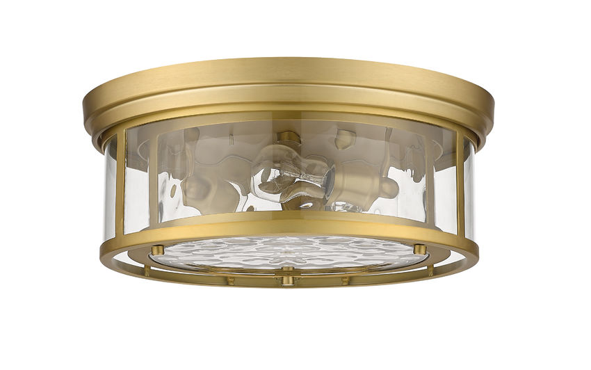 Z-Lite Clarion 16" 3-Light Olde Brass Flush Mount Lighting With Inner Clear Water and Outer Clear Shade