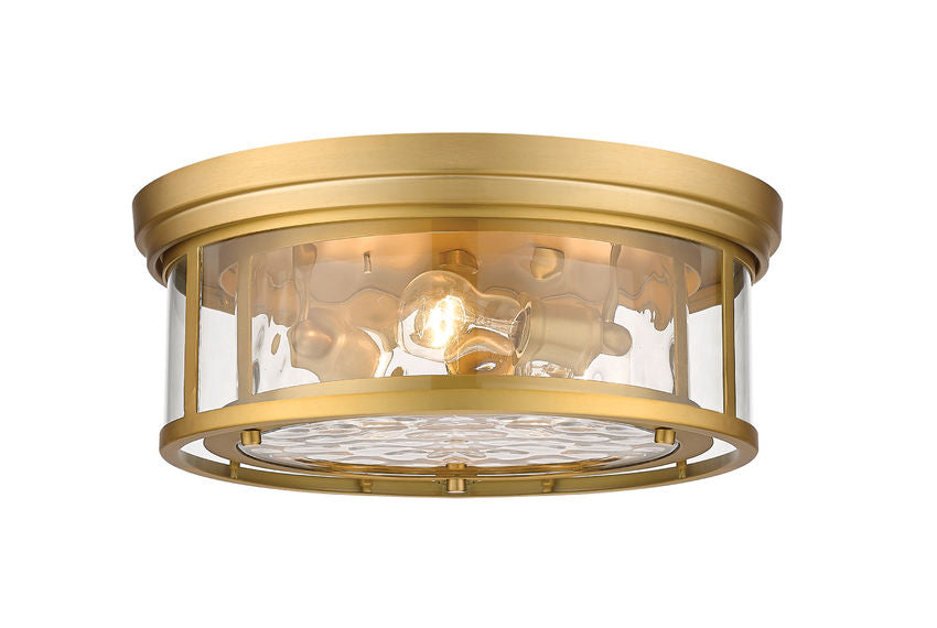 Z-Lite Clarion 16" 3-Light Olde Brass Flush Mount Lighting With Inner Clear Water and Outer Clear Shade