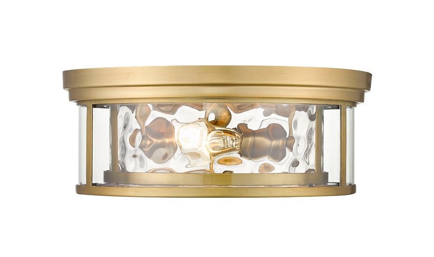 Z-Lite Clarion 16" 3-Light Rubbed Brass Flush Mount Lighting With Inner Clear Water and Outer Clear Shade