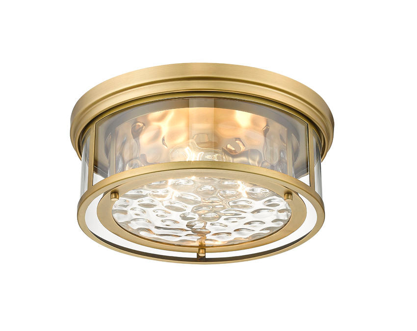 Z-Lite Clarion 16" 3-Light Rubbed Brass Flush Mount Lighting With Inner Clear Water and Outer Clear Shade