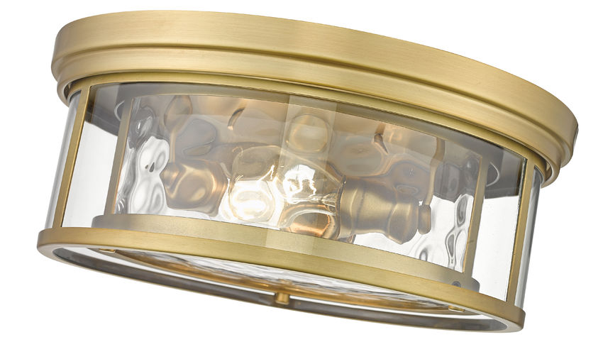 Z-Lite Clarion 16" 3-Light Rubbed Brass Flush Mount Lighting With Inner Clear Water and Outer Clear Shade