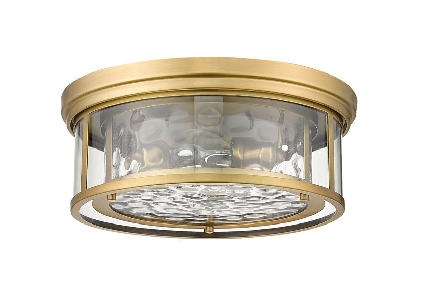 Z-Lite Clarion 16" 3-Light Rubbed Brass Flush Mount Lighting With Inner Clear Water and Outer Clear Shade