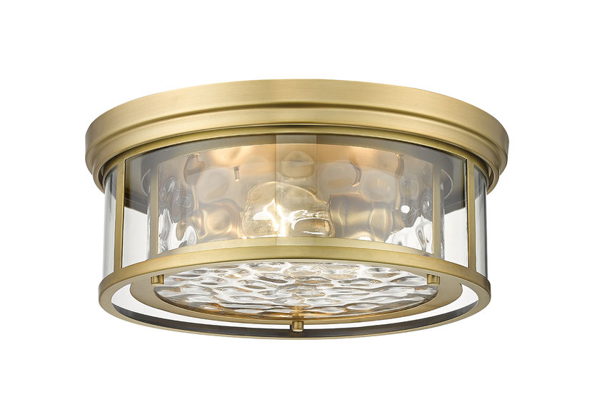 Z-Lite Clarion 16" 3-Light Rubbed Brass Flush Mount Lighting With Inner Clear Water and Outer Clear Shade