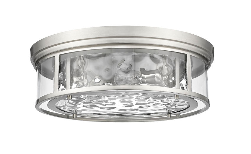 Z-Lite Clarion 21" 4-Light Brushed Nickel Flush Mount Lighting With Inner Clear Water and Outer Clear Shade