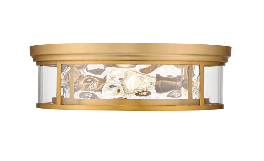 Z-Lite Clarion 21" 4-Light Olde Brass Flush Mount Lighting With Inner Clear Water and Outer Clear Shade