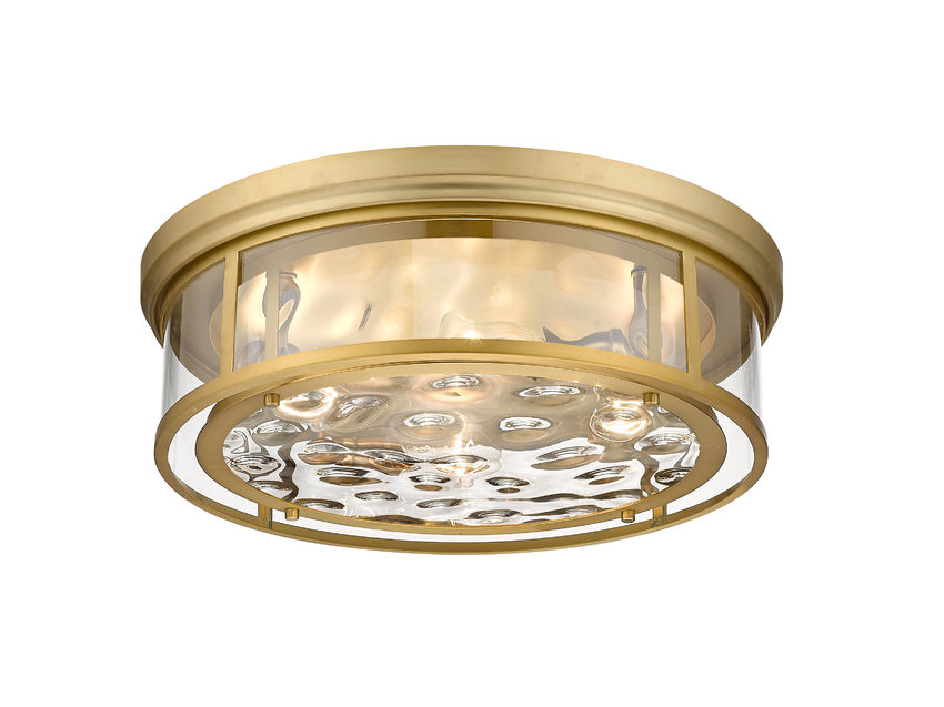 Z-Lite Clarion 21" 4-Light Olde Brass Flush Mount Lighting With Inner Clear Water and Outer Clear Shade