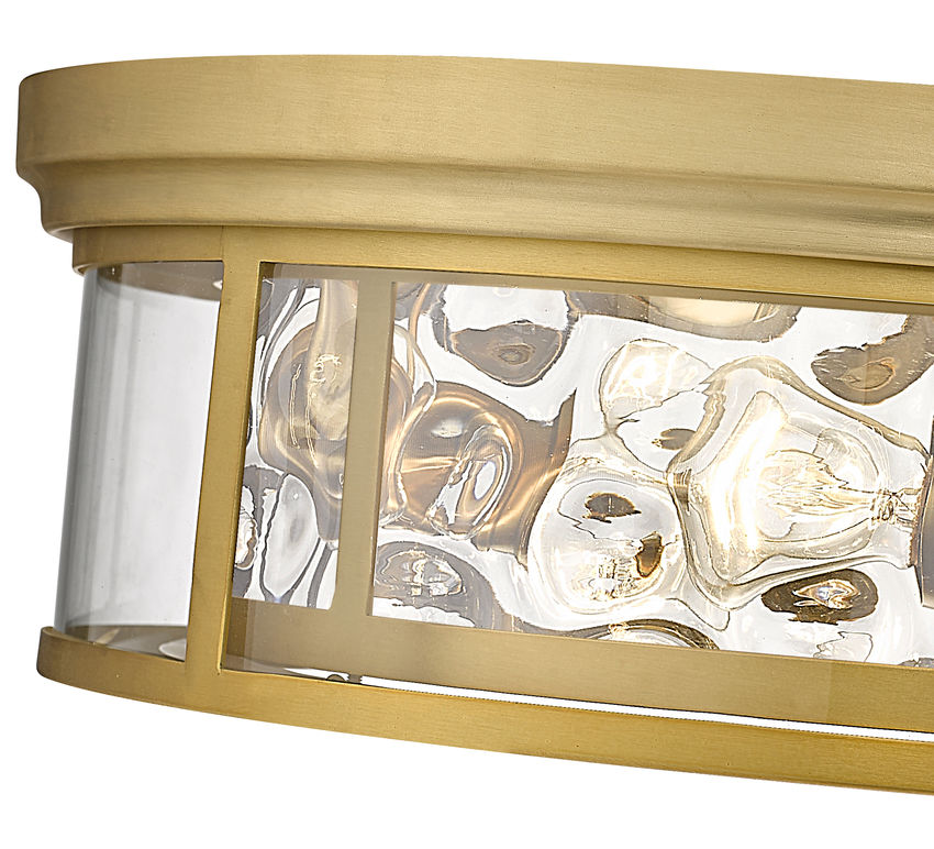 Z-Lite Clarion 21" 4-Light Olde Brass Flush Mount Lighting With Inner Clear Water and Outer Clear Shade