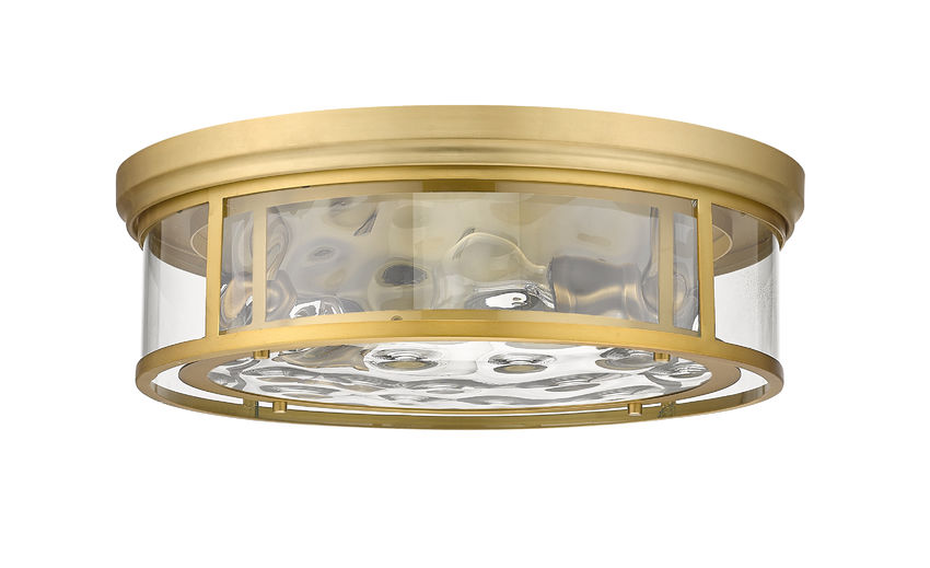 Z-Lite Clarion 21" 4-Light Olde Brass Flush Mount Lighting With Inner Clear Water and Outer Clear Shade