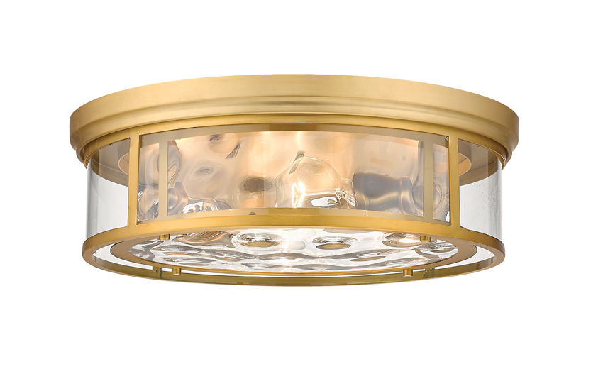 Z-Lite Clarion 21" 4-Light Olde Brass Flush Mount Lighting With Inner Clear Water and Outer Clear Shade