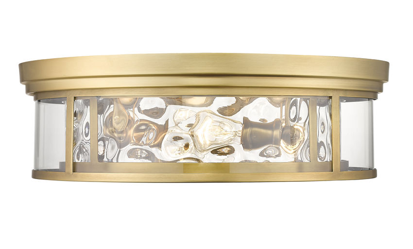 Z-Lite Clarion 21" 4-Light Rubbed Brass Flush Mount Lighting With Inner Clear Water and Outer Clear Shade