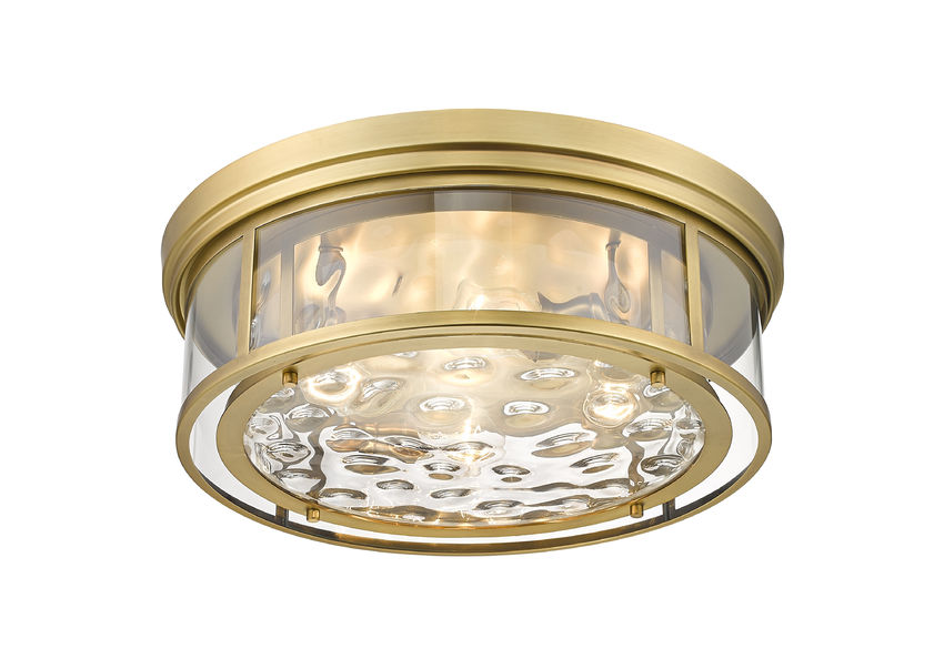 Z-Lite Clarion 21" 4-Light Rubbed Brass Flush Mount Lighting With Inner Clear Water and Outer Clear Shade