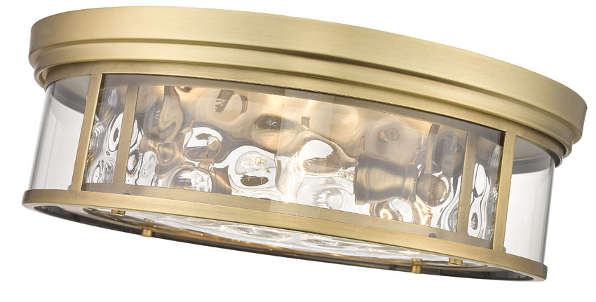 Z-Lite Clarion 21" 4-Light Rubbed Brass Flush Mount Lighting With Inner Clear Water and Outer Clear Shade