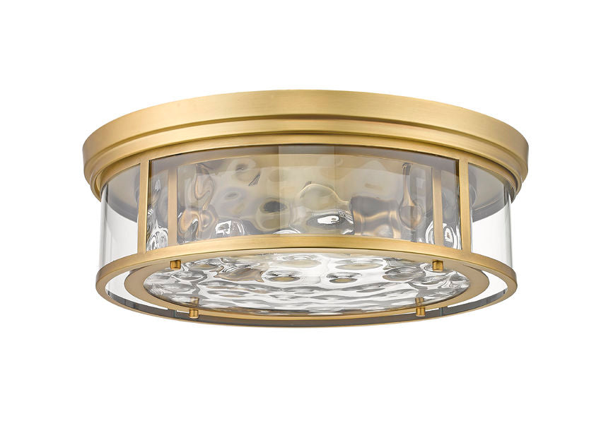 Z-Lite Clarion 21" 4-Light Rubbed Brass Flush Mount Lighting With Inner Clear Water and Outer Clear Shade