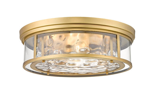 Z-Lite Clarion 21" 4-Light Rubbed Brass Flush Mount Lighting With Inner Clear Water and Outer Clear Shade