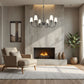 Z-Lite Claudelle 46" 6-Light Candelabra Bulb Base Matte Black Steel White Fabric Shade Chandelier