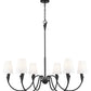 Z-Lite Claudelle 46" 6-Light Candelabra Bulb Base Matte Black Steel White Fabric Shade Chandelier