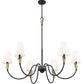 Z-Lite Claudelle 46" 6-Light Candelabra Bulb Base Matte Black and Modern Gold Steel White Fabric Shade Chandelier